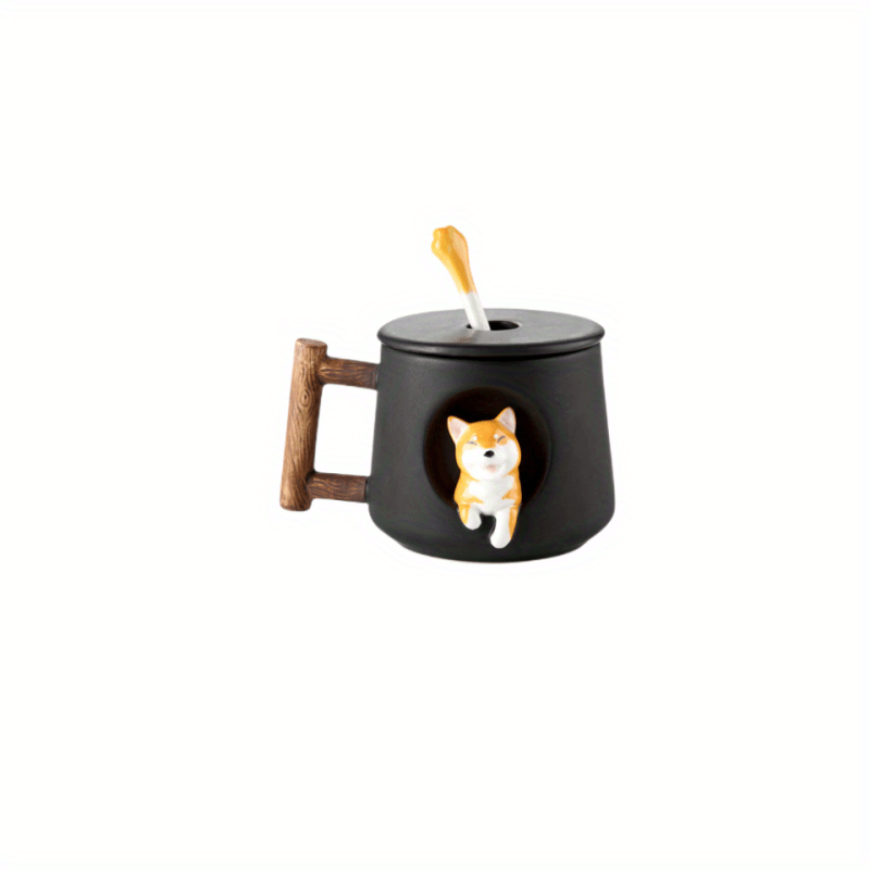 14.2oz Shiba-Inu Themed Ceramic Coffee Mug with Lid & Spoon, Cute Kawaii Design