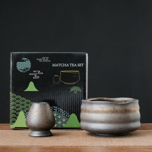 Rustic Ceramic Matcha Bowl Set - Traditional Japanese Tea Ceremony Experience