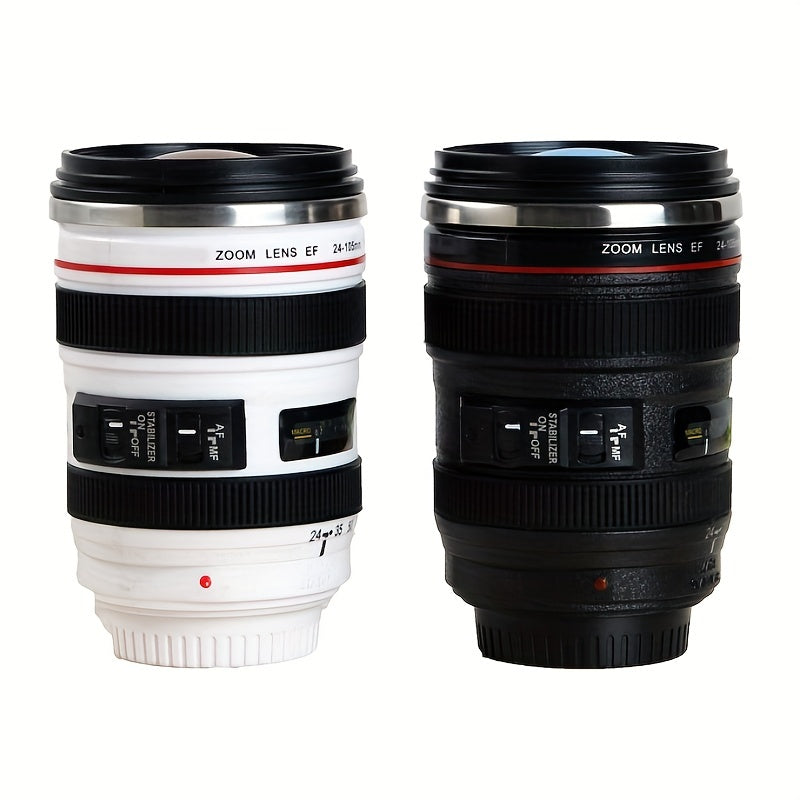 1pc 350ml/12oz Camera Lens Coffee Mug, Stainless Steel, Creative 6th Gen Design with Lid