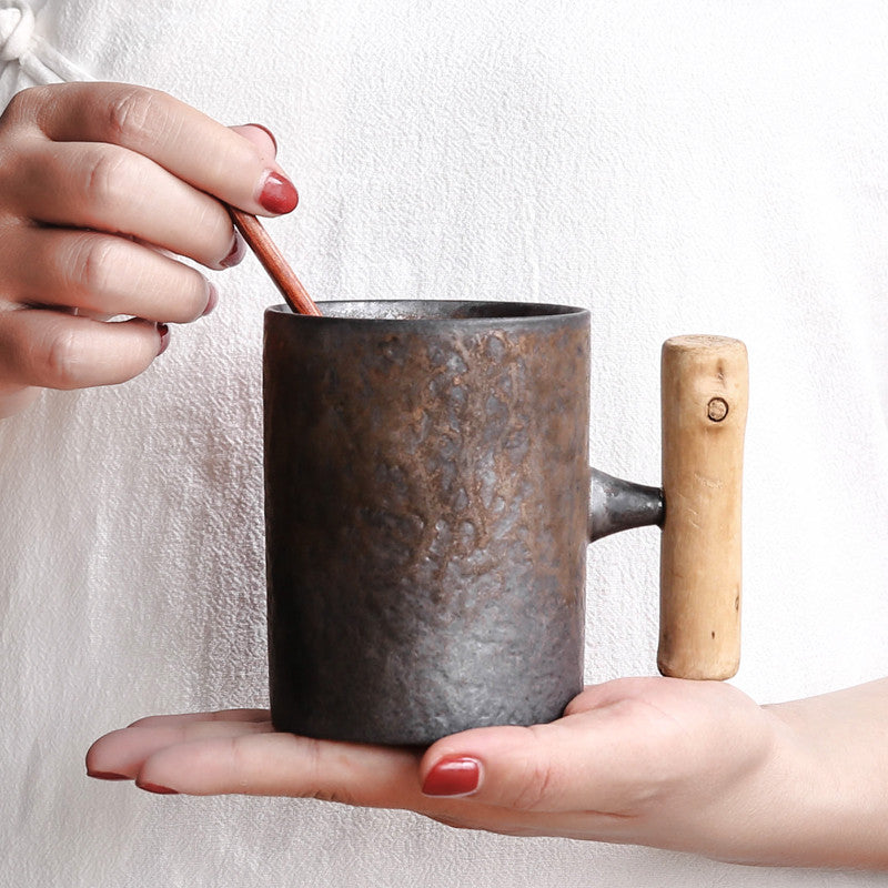 TOPONE Japanese-style Vintage Ceramic Coffee Mug Tumbler Rust Glaze Te