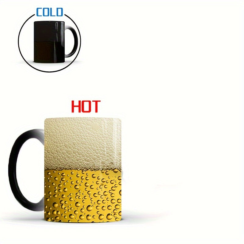 1pc, Color Changing Beer Pattern Ceramic Coffee Mug, Heat Sensitive, Novelty Gift