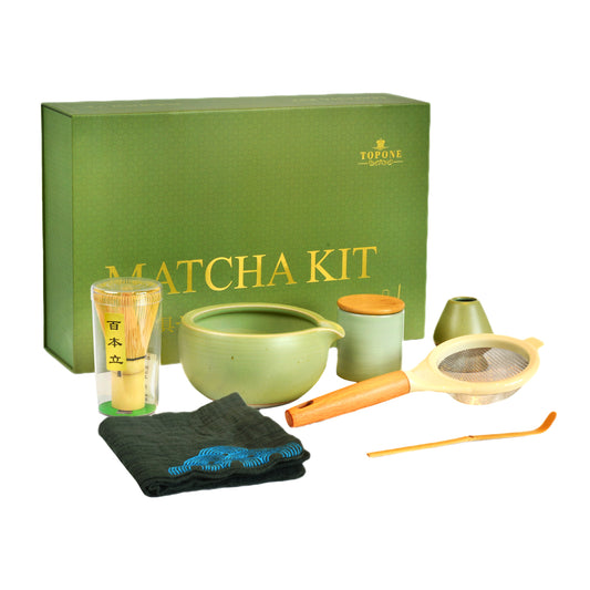 7Pcs Japanese Matcha Tea Set, Matcha Kit, with Matcha Bowl (Pouring Spout), Matcha Tea Whisk, Whisk Holder, Matcha Powder Caddy，Strainer Elegant Matcha Set for Gifting or Personal Use