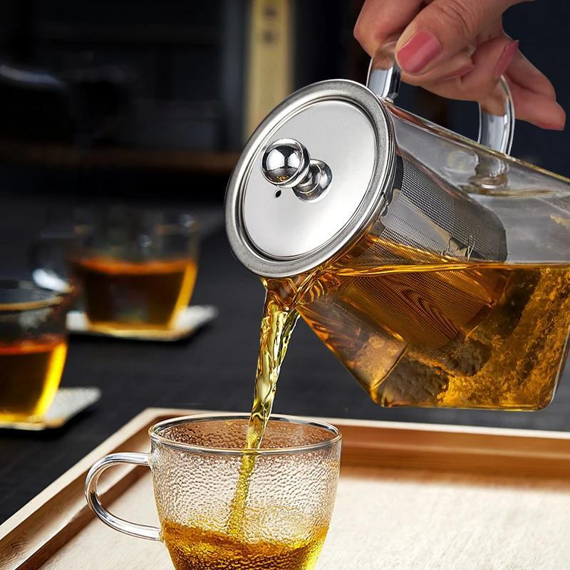 Heat Resistant Glass Teapot with Stainless Steel Infuser for Home