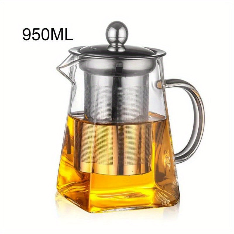 Heat Resistant Glass Teapot with Stainless Steel Infuser for Home and Office