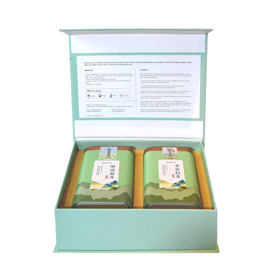 TOPONETEA 2 Different Varieties Gift Box-Longjing and Anji Baicha 安吉白茶 in Noble Magnet Box Gift Set Pre Qingming Chinese Green Tea Loose Leaf Tea for Men Gift，Christmas