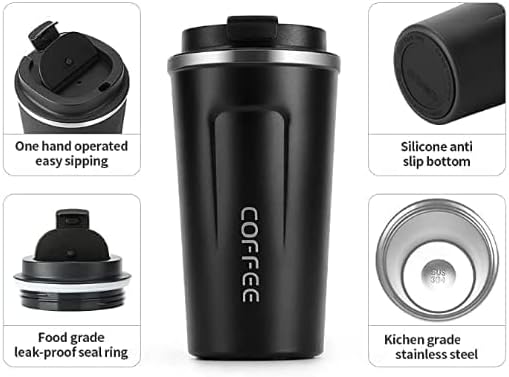TOPONE 13oz Travel Mug, 380ml Insulated Coffee Mug, Travel Mug Spill, Stainless Steel Vacuum Insulated Tumbler, Small Water Bottle with Lid, Double Wall Leak-Proof Thermos Mug for Keep Hot/Ice Coffee,Tea