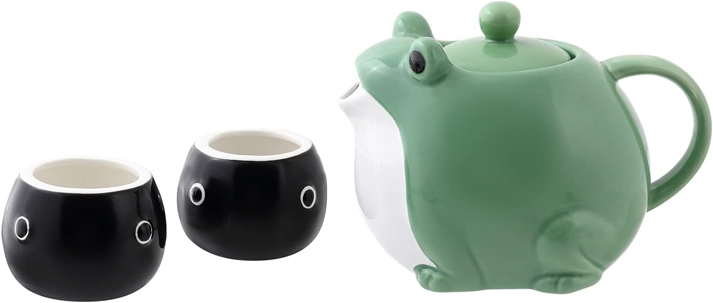 Frog Teapot & Teacup Cute Tableware Japanese Ceramic Tea Set,  (tea pot ＆ 2 tea cup)