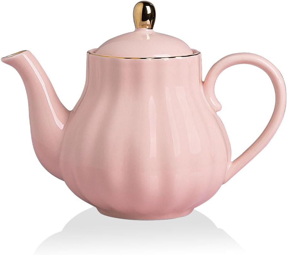 Ceramic Teapot, 28oz with Stainless Steel Infuser for Loose Leaf & Blooming Tea
