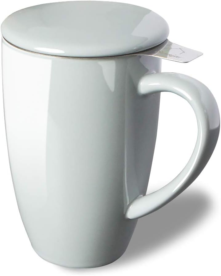 Porcelain Tea Mug with Infuser and Lid,Teaware with Filter, 16 Fl Oz