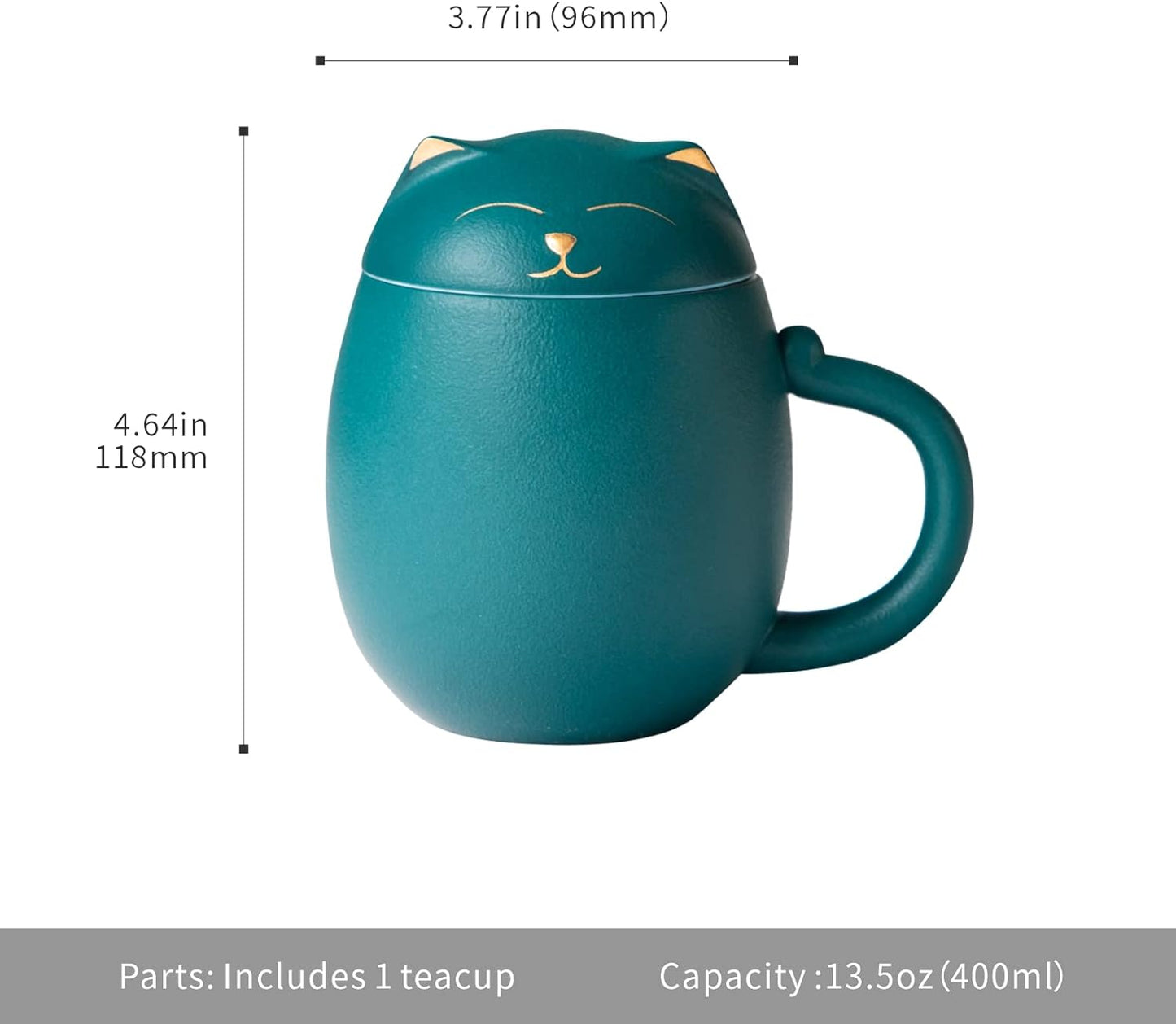 Cute Cat Ceramic Tea Mug with Infuser, Lid for Loose Leaf Tea