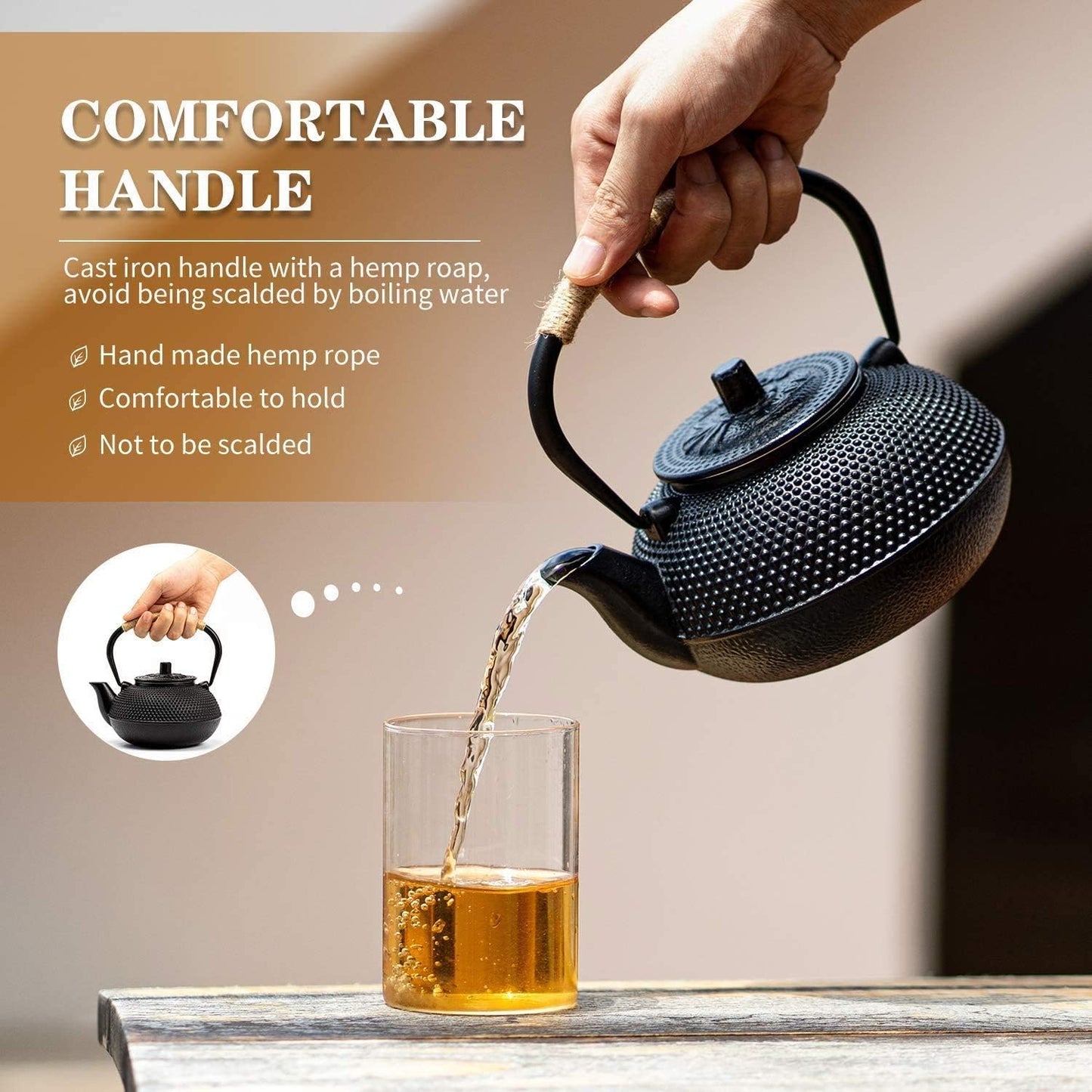 Japanese Tetsubin Cast Iron Teapot with Infuser, for Stovetop Safe