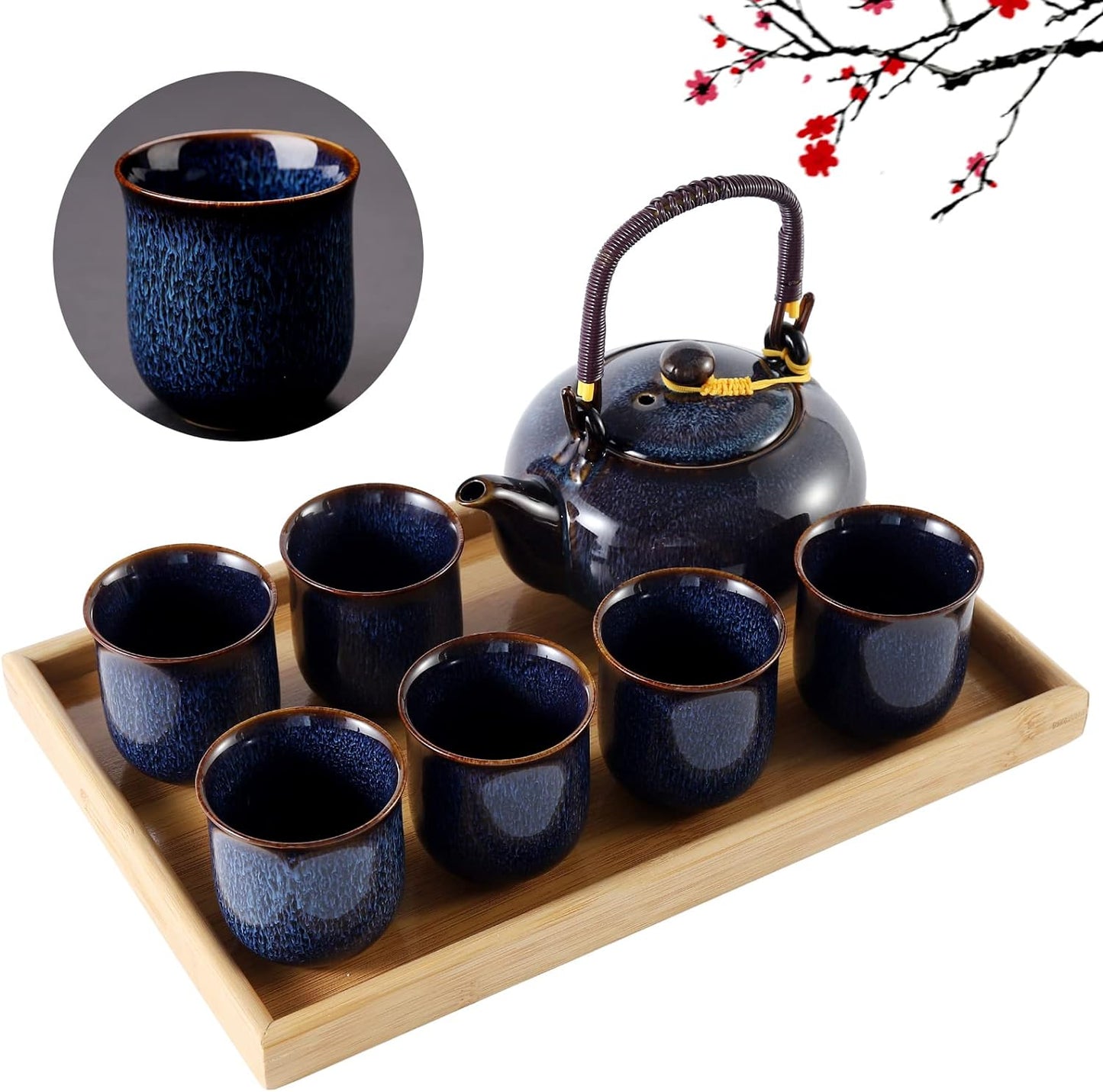 Japanese Tea Set for 6, Kiln Altered Glaze Porcelain Tea Set