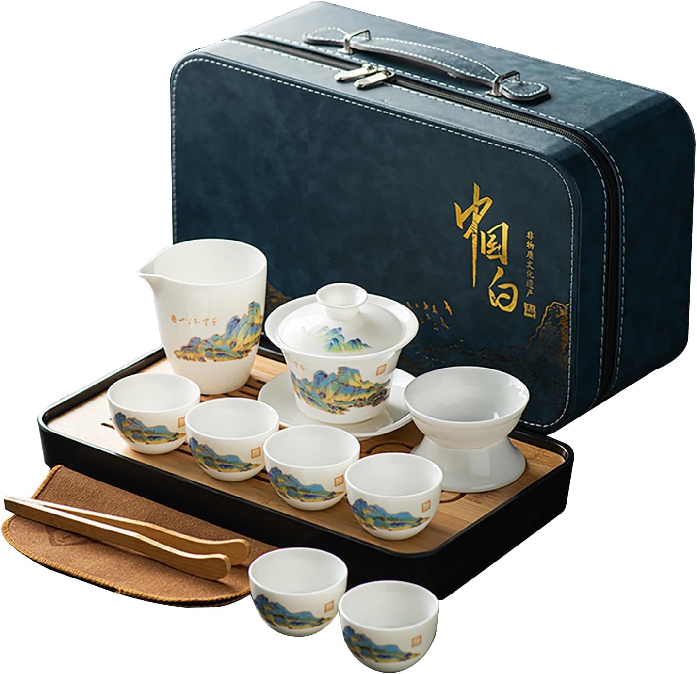 Asian Kungfu Ceramic Tea Set - Portable, 13-Piece for Adults