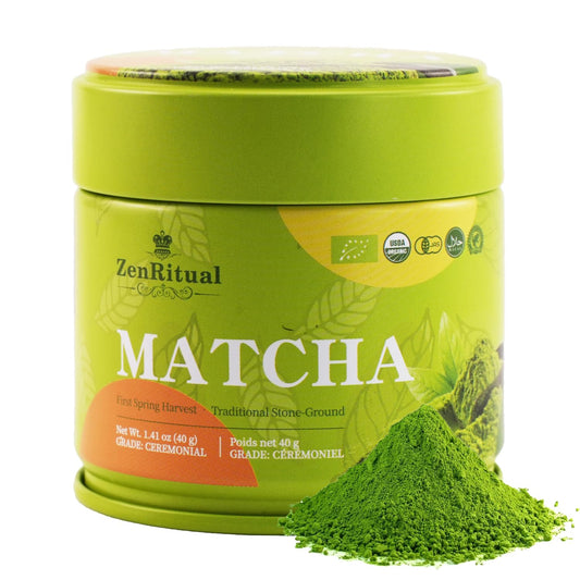 ZenRitual Ceremonial Grade Matcha Powder - Pure Organic Green Tea, 1.41 oz (40 Single Servings) Tin - Authentic Stone Ground, Eurofins Tested - Zero Sugar, Best for Oat Milk Latte, Smoothies & To Go (Vegan, Keto)