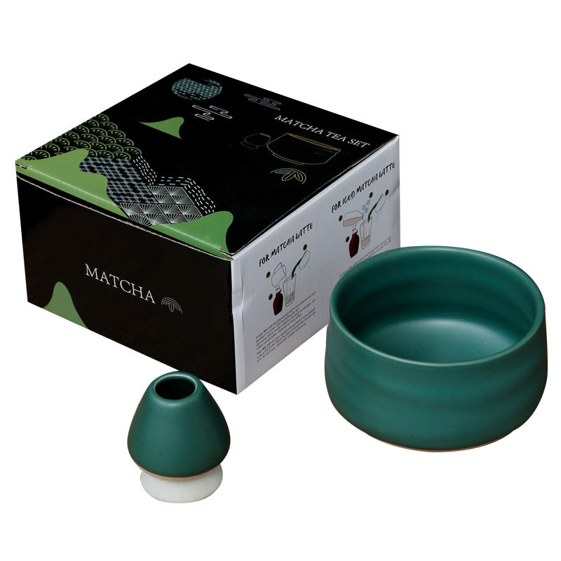 2-Piece Premium Ceramic Matcha Bowl & Chasen Stand Set - Elegant Traditional Japanese Tea Experience