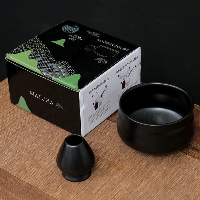 2-Piece Premium Ceramic Matcha Bowl & Chasen Stand Set - Elegant Traditional Japanese Tea Experience