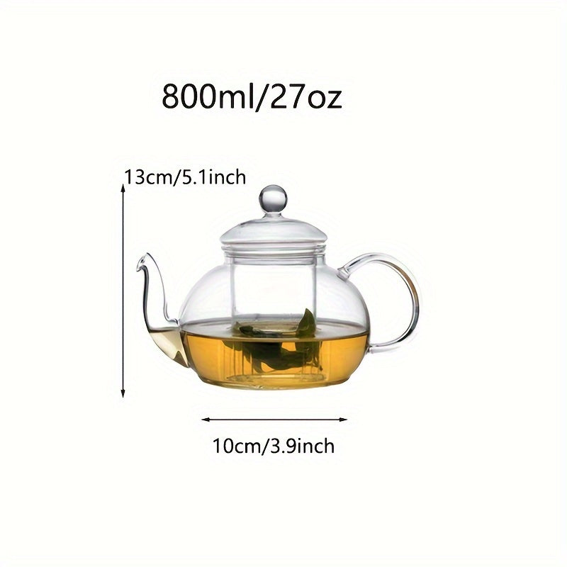 Glass Teapot with Infuser, Heat-Resistant, for Blooming/Loose Leaf Tea - Home/Office