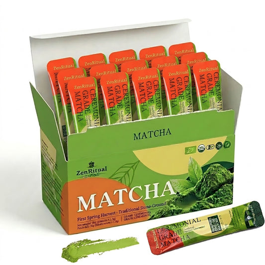 ZenRitual Organic Matcha Sticks, Ceremonial Grade Matcha Green Tea Powder, 20 Single Serve Packets, USDA Organic, Unsweetened Matcha Latte & Tea to Go for Travel, Work & Daily Ritual