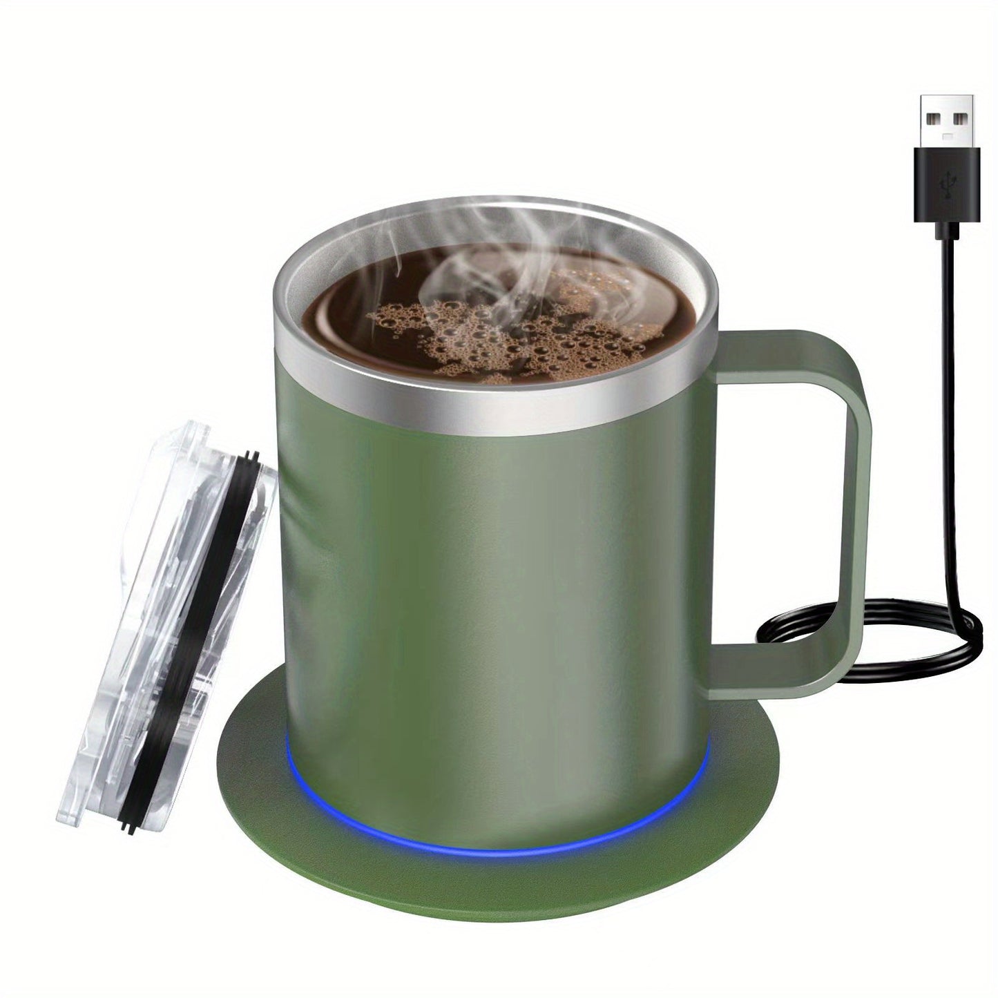1pc 12 Oz Automatic Heating Stainless Steel Coffee Mug with Lid, USB Powered