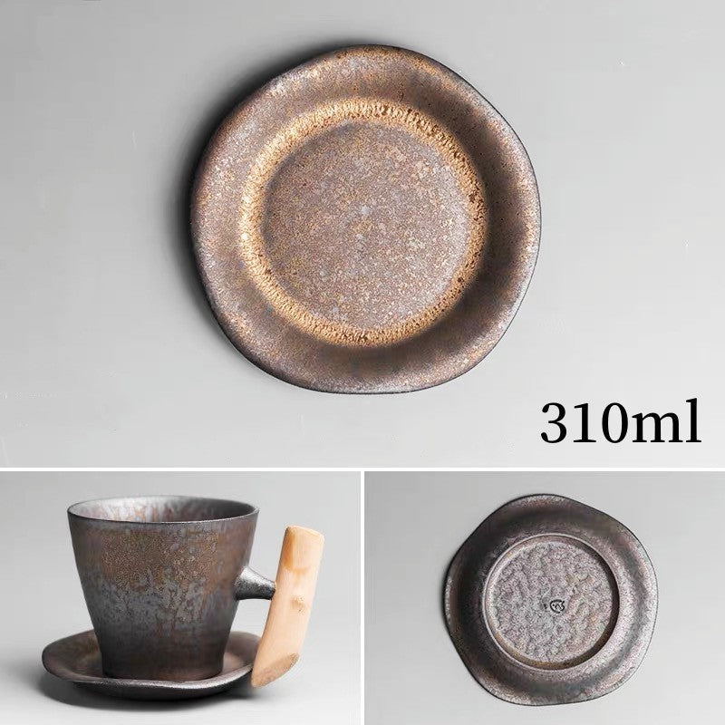TOPONE Tee-Milch-Bier becher im japanischen Stil aus Keramik, Becher, rost glasur, mit Holzgriff